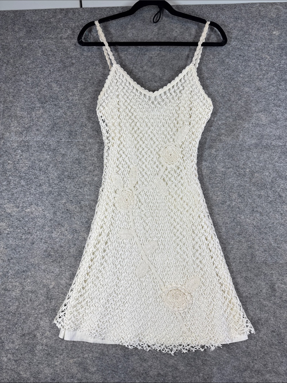 Vintage Y2K Sue Wong Crochet Slip Dress Ivory Medium Boho Cottagecore Festival